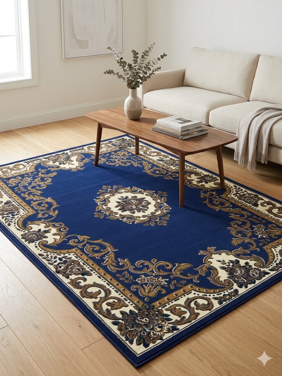 Modern rug w/ carved pile effect, Navy c-310, Navy blue, 6x9