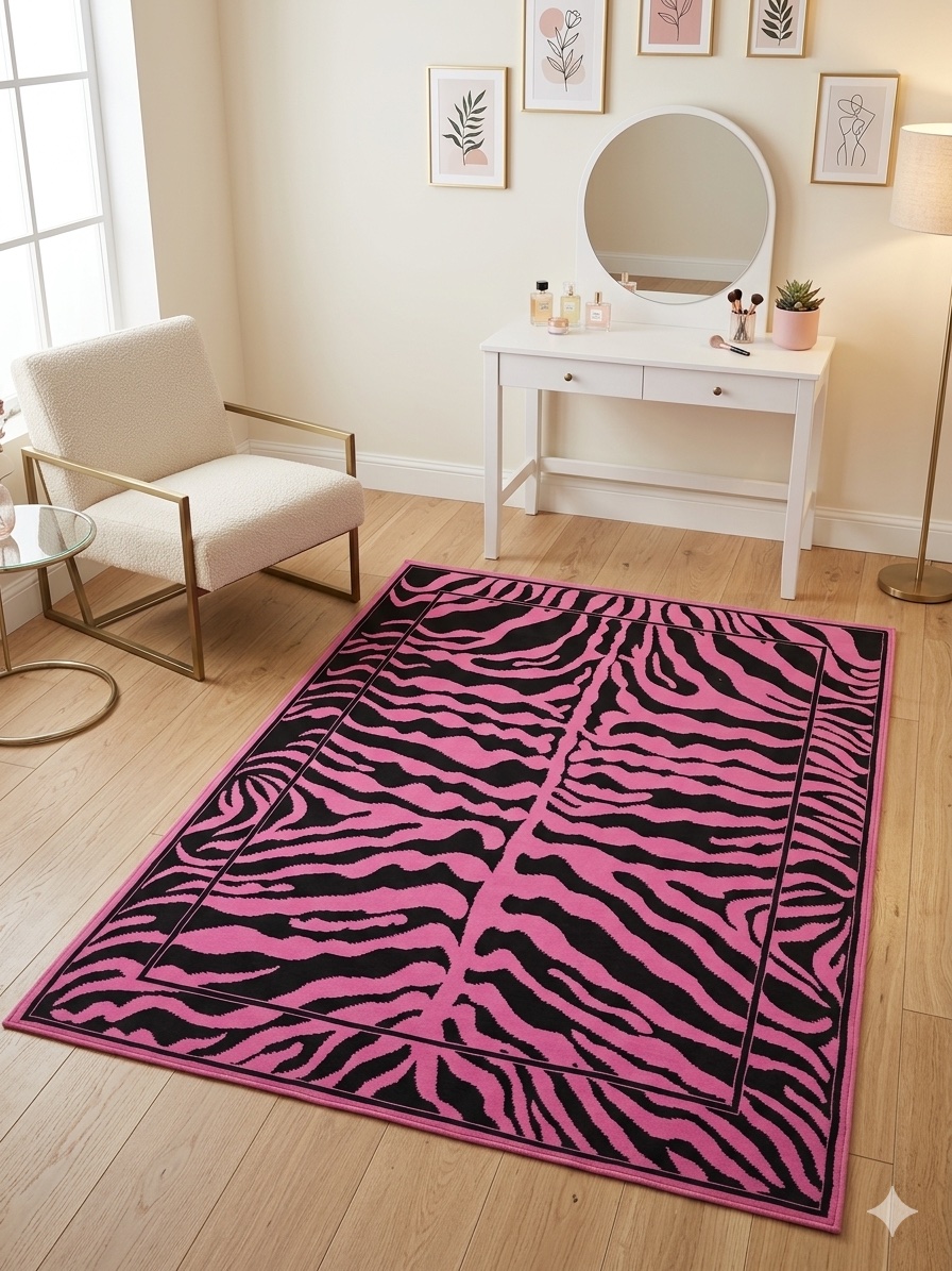 rug, zebra, pink, 5x8