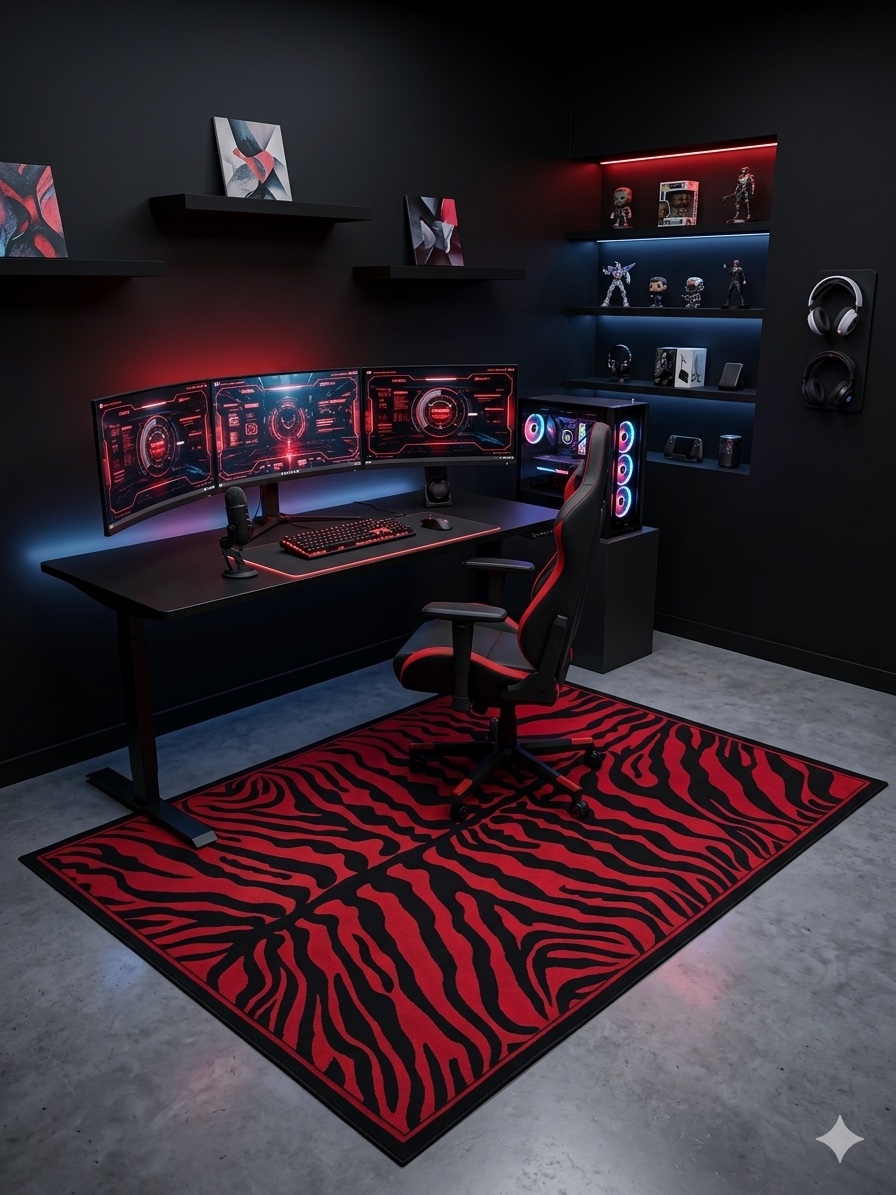 rug, zebra, red, 5x8