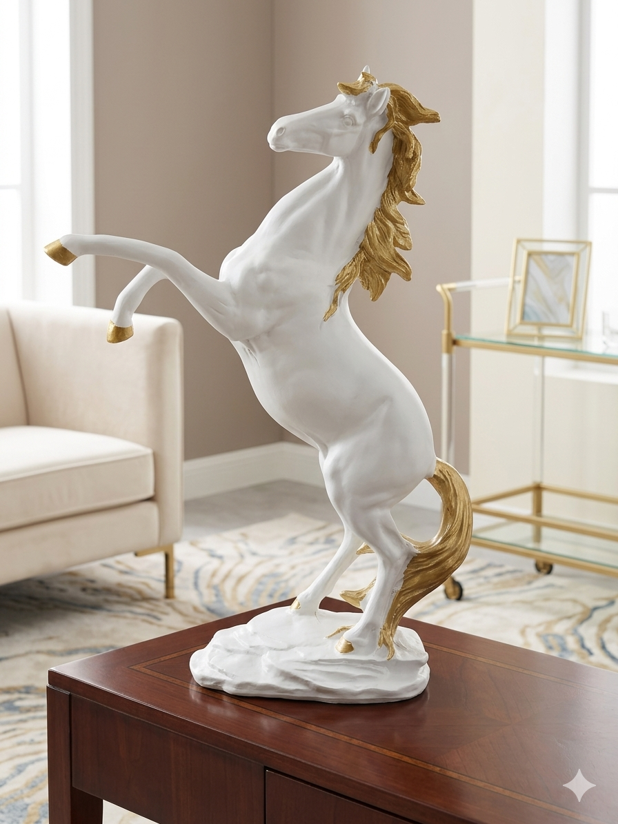 Statue, White Horse statue, white, (W) 8in x 12in (H)