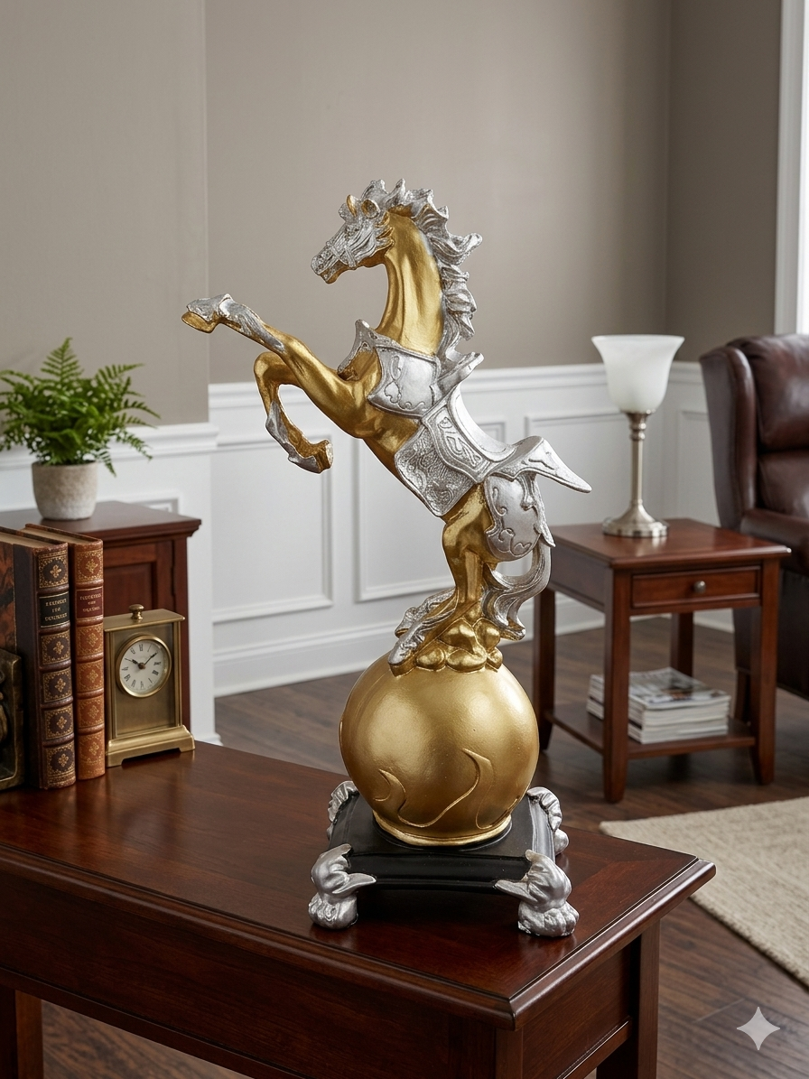 Statue, Prancing Horse gold&grey, grey/ gold, (H) 8in x 3in (W)
