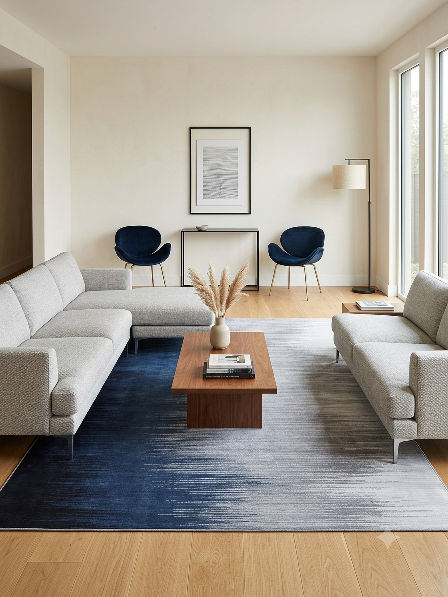 Non-slip vivid rug collection, Orion, Blue/grey, 5x7