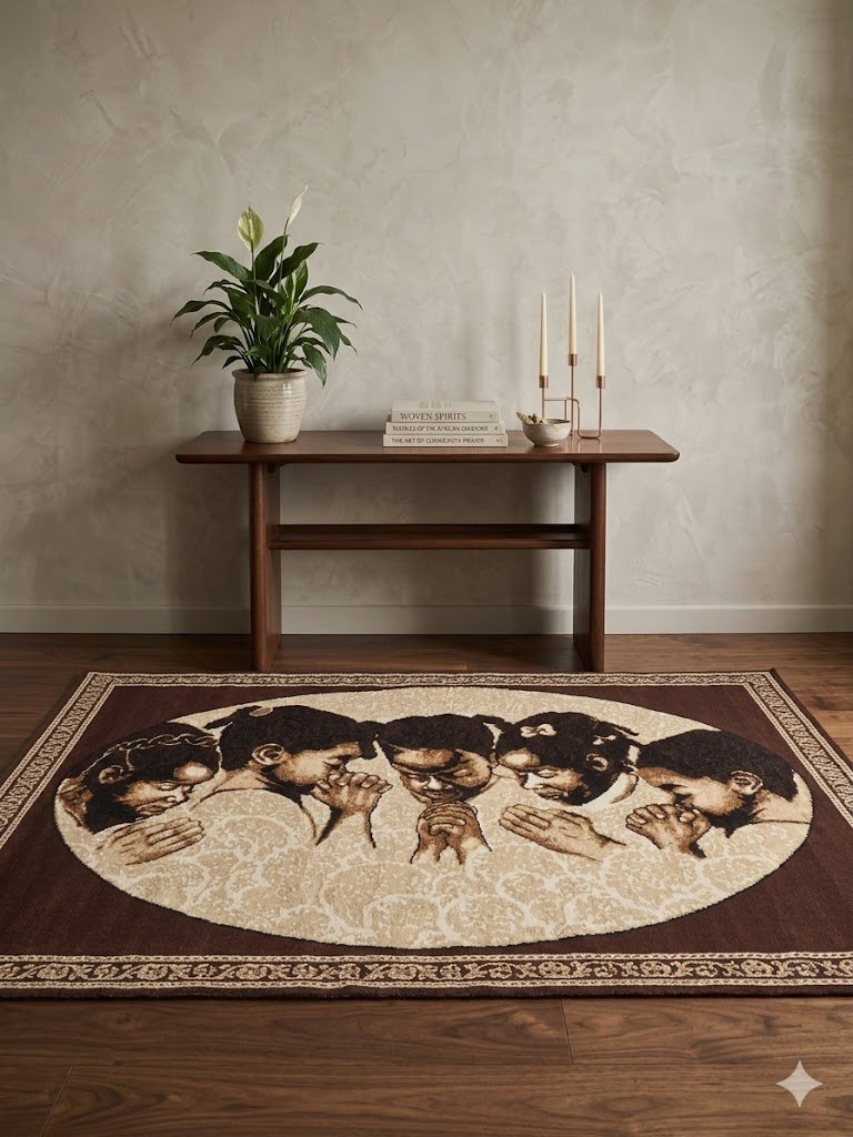 African adventure area rug, Five girl prayer, Chocolate, 5x8