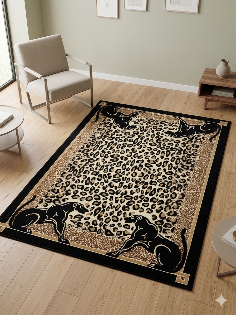African adventure area rug, Panther double , Black, 5x8