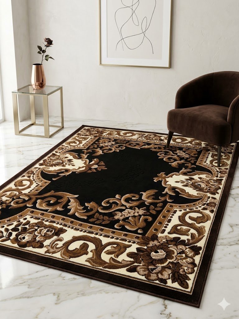 Kingdom area rug w/ carving, Kingdom, Chocolate, 9x12