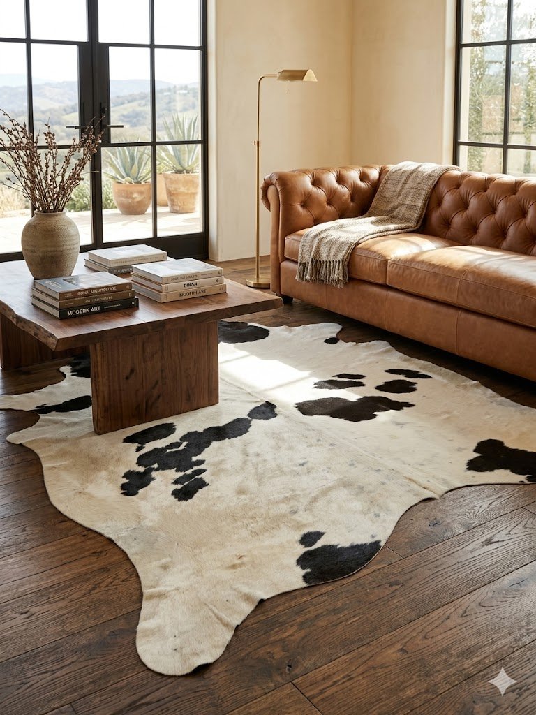 rug, Natural black& white Brazilian cowhide, 7x6