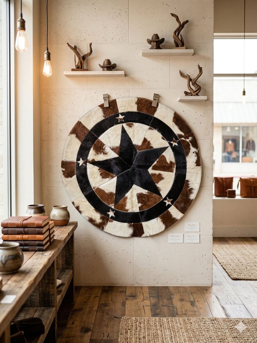 3x3 Leather Star Circle Area Rug