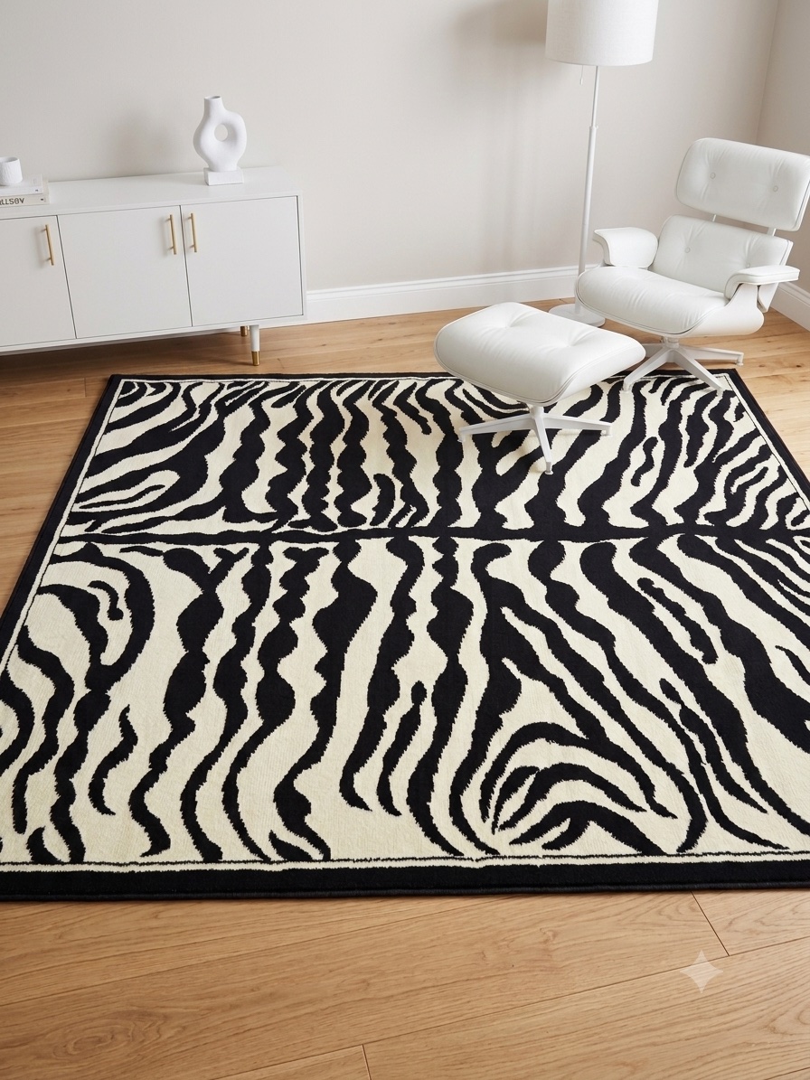 Rug, White zebra , White, 5x8